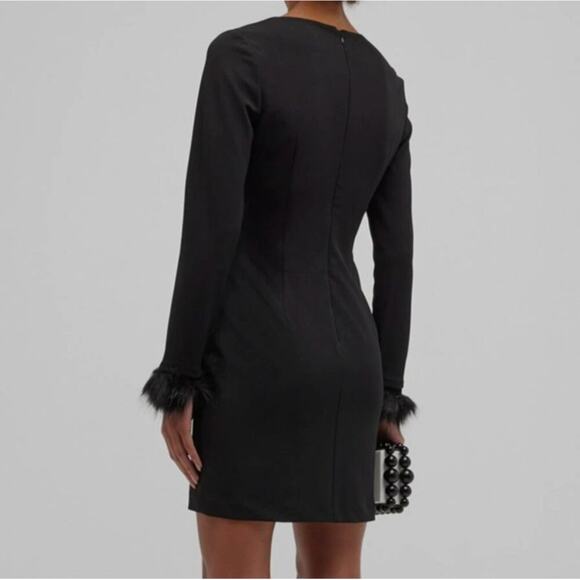 One33 Social Black Asymmetric Faux Fur-Trimmed Crepe Mini Dress - Picture 2 of 9